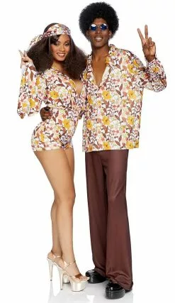 Boogie Down Babe Woman Costume -Gemmy Sales 70s floral shirt min 33287.1611257328