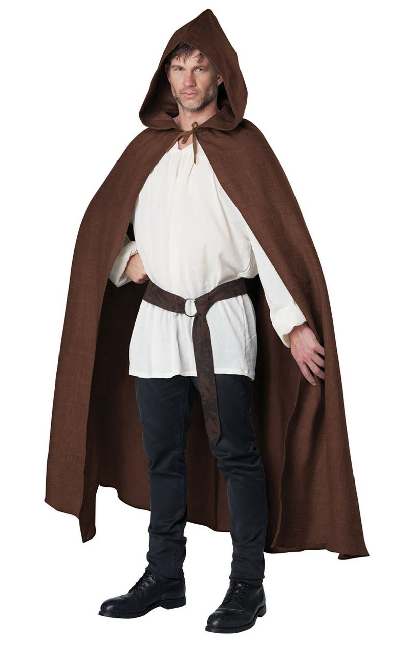 Brown Hooded Cloak Mens Costume 3 Brown Hooded Cloak Mens Costume