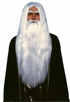 Merlin White Wig And Beard Set