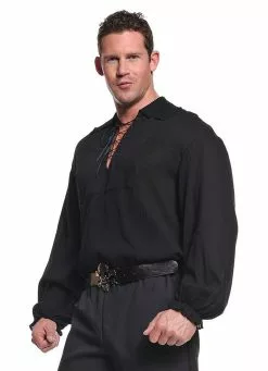 Men Lace Front Black Shirt