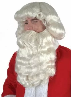 Curly Santa Beard And Wig - White
