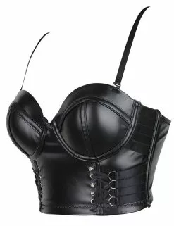 Faux Leather Black Bustier Crop Top -Gemmy Sales media 76125.1673040516